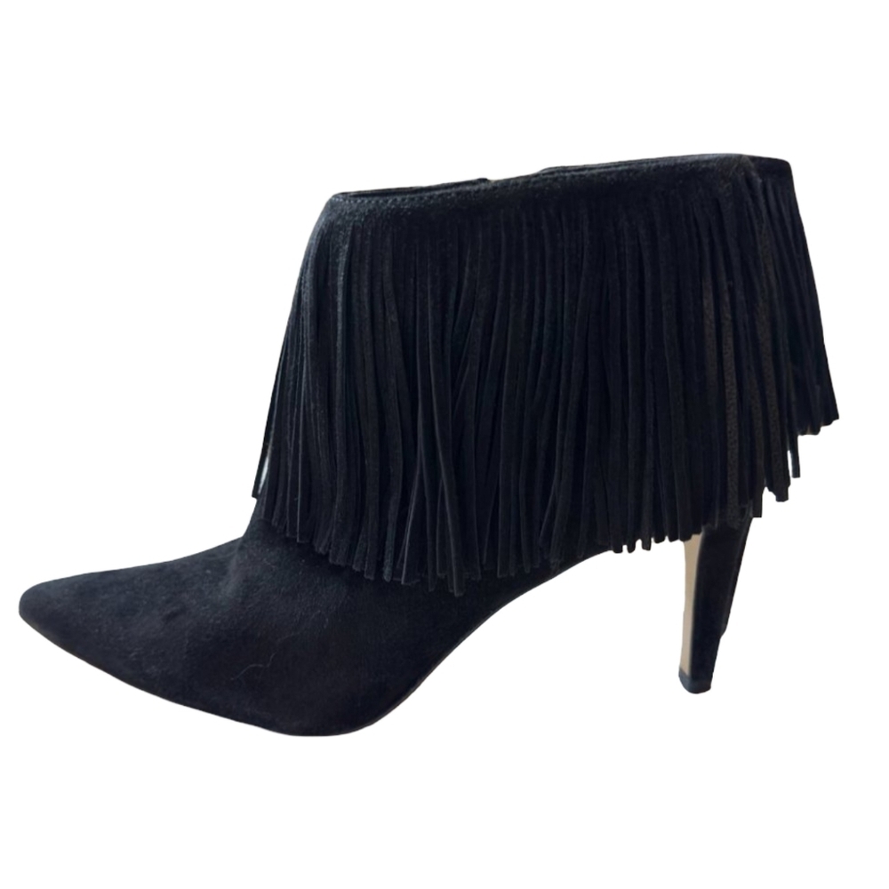 Sam Edelman Kandice Black Suede Fringe Ankle Booties Women's Size 7.5
